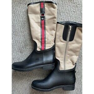 Dav Fairfield Riding Boots Weatherproof Rain Sz 9/39 Black Tan Red
